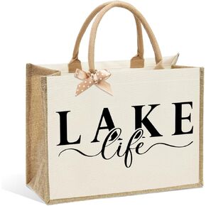 Lake Life Tote Bags for Women | Water-Resistant Beach Totes | Lake House Gifts for Mom/Wife