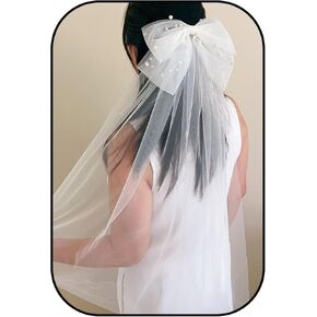 JEAIRTS Light Up Bow Veil Clip Bridal Bow-knot Tulle Wedding Headpiece Led Bachelorette Party Hair Accessories for Women