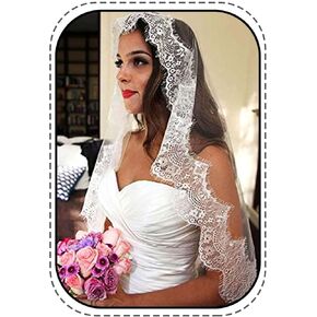 Zehope1 Tier Bride Veil 59 '' Sthort Fingertip Mantilla Long Veil Bridal Catholic Veils Lace Edge for Wedding