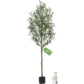 Olive Trees Artificial Indoor, Artificial Olive Tree 6FT Faux Olive Tree for Home Office Decor, Artificial Tree with Realistic Trunk, Branches, Leaves and Fruits, Fake Olive Tree for Gift