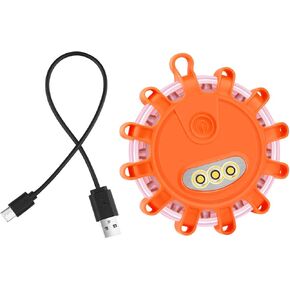 AK LED Road Flares Rechargeable Safety Flashing Warning Light Roadside Emergency Disc Beacon Kit for Vehicles Boats with Magnetic Base & Hook, Storage Bag and One 3-in-1 USB Charging Cables (3 Pack)