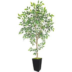 شجرة ficus الاصطناعية 5 أقدام ، نبات فو مع زارع أبيض طويل القامة ، يترك ficus مزيف النباتات في وعاء ، أشجار الأرضية الاصطناعية لغرفة المعيشة المنزل مكتب غرفة نوم البهو بورش داءرة داخلية