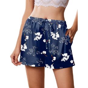 Ekouaer Womens Silk Satin Pajama Short Casual Sleep Shorts Summer Lounge Sleep Pj Short with Pockets Soft Lounge Shorts