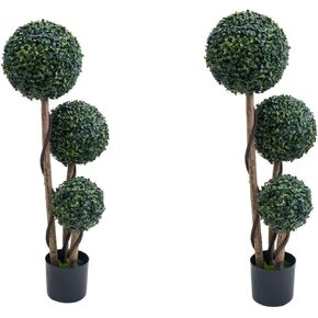 Topiary Trees Artificial Outdoor, 35" Milan Grass Ball Topiary Trees Boxwood Ball Trees for Porch, Home, Garden Decor, 2 Pack