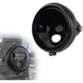 5.75 '' Headbuer Motorcycle Headbring ، الجولة 5 3/4 بوصة دراجة نارية قشرة الأمامية - استبدال دلو المصباح الثقيل ، Universal Fit Chopper Harley Kawasaki Honda Suzuki - Black