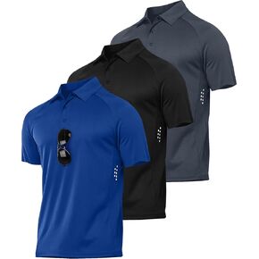JACKETOWN 3 Pack Mens Polo Shirts Short Sleeve Golf Shirt Performance Moisture-Wicking Athletic Casual T-Shirts