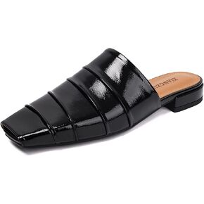 Mules for Women Square Peep Toe Comfortable Casual Backless Slip On Flat Dress Shoes