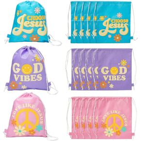 Fun Express 12" x 15" Medium Nonwoven Religious Kindness Drawstring Bags – 12 Pieces