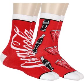 Mad Engine Coca-Cola Coke Crew Socks Bottles and Cans Soda Pop Drink Print 2 Pack