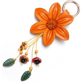 Maitys Leather Purse Charms Lily Flower Keychain Orange Bag Keychains Accessories for Women Wallet Bag Purse Ring Pendant