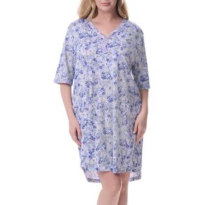 Karen Neuburger Women's Plus Size Henley Elbow Length Sleeve Sleepshirt