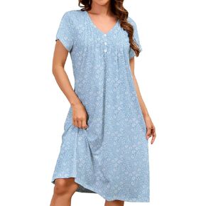 Cotton Nightgowns for Women Floral Short Sleeve Moomoo House Dress Comfortable Mumu Moo Moos for Women S-2XL