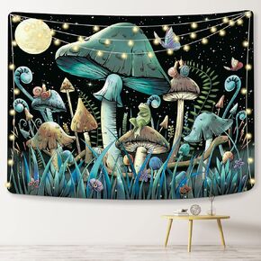 KJHL Mushroom Tapestry Cute Colorful Snake Snails Nature Plant Wall Hanging Decor Aesthetic Tapestries for Bedroom Dorm (59" x 79")