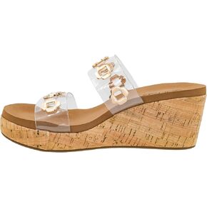 Corkys Footwear Hi Tide Double Strap 2.5-Inch Wedge - Featuring Two Metal-Accented Straps, A Cushioned EVA Insole For All Day Wear, Easy and Convenient Slip-On design