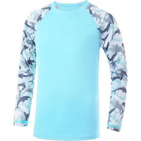 Boys' UPF 50+ Rash Guard Swim Shirts, Youth Kids UV Sun Protection Long Sleeve, Water Shirts for Fishing Beach