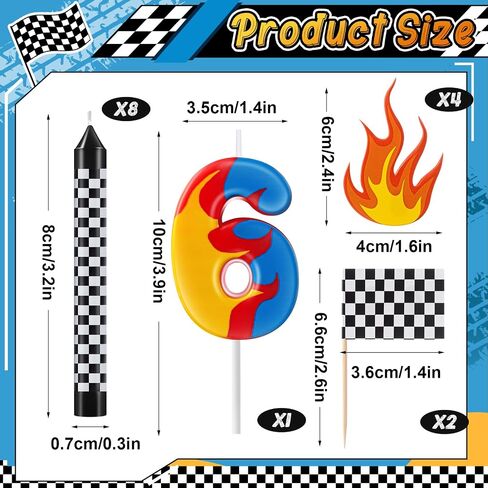 15 Pcs Racing Cars Themed Birthday Number Candles Truck Wheel Candle Black and White Checkered Flag Cake Topper Fire Race Car Cake Decoration for Birthday Party Decoration Supplies(Number 5) in Saudi Arabia