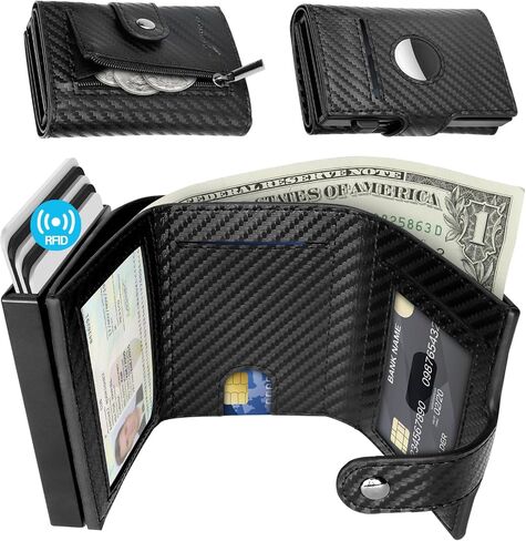Mens Wallet Credit Card Holder - with AirTag Holder, 2 ID Windows | Trifold Leather | RFID Blocking Pop Up Wallet | Cash Slot | Coin Pocket | Morden Business Stylish Slim | Gifts for Men in Saudi Arabia
