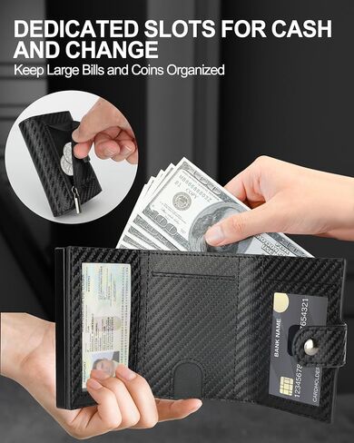 Mens Wallet Credit Card Holder - with AirTag Holder, 2 ID Windows | Trifold Leather | RFID Blocking Pop Up Wallet | Cash Slot | Coin Pocket | Morden Business Stylish Slim | Gifts for Men in Saudi Arabia