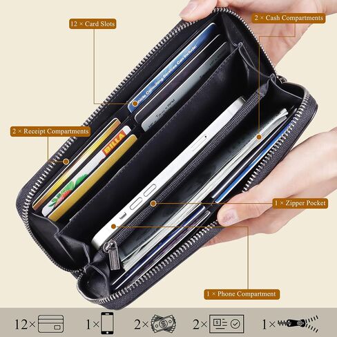 Vergoul Leath Long Stluts Bess Wallet للرجال والنساء مع حظر RFID ، محفظة قابض كبيرة نقدية طويلة مع سوستة (أسود) in Kuwait