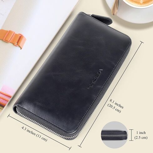 Vergoul Leath Long Stluts Bess Wallet للرجال والنساء مع حظر RFID ، محفظة قابض كبيرة نقدية طويلة مع سوستة (أسود) in Kuwait