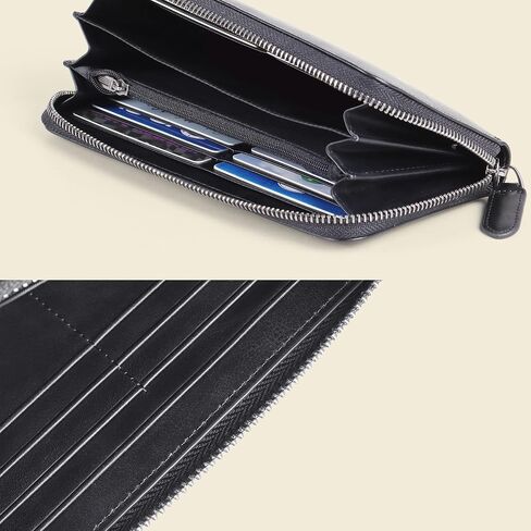 Vergoul Leath Long Stluts Bess Wallet للرجال والنساء مع حظر RFID ، محفظة قابض كبيرة نقدية طويلة مع سوستة (أسود) in Kuwait