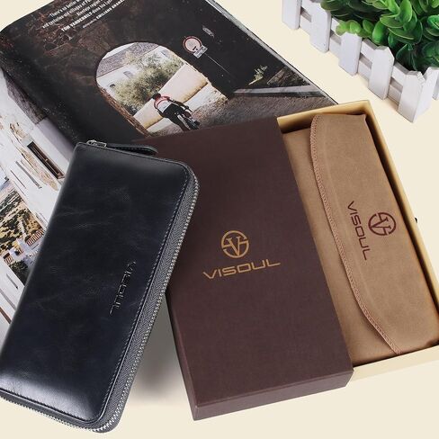 Vergoul Leath Long Stluts Bess Wallet للرجال والنساء مع حظر RFID ، محفظة قابض كبيرة نقدية طويلة مع سوستة (أسود) in Kuwait