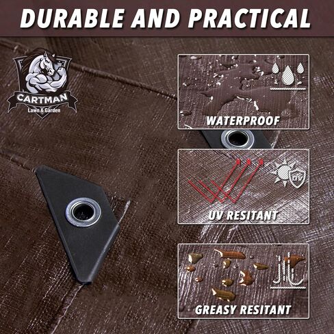 CARTMAN Finished Size 8x10 Feet Extra Thick 20 Mil Brown Ultra Heavy Duty Poly Tarp, Multipurpose Protective Cover, UV Resistant, Waterproof Poly Tarpaulin with Reinforced Edges in Saudi Arabia