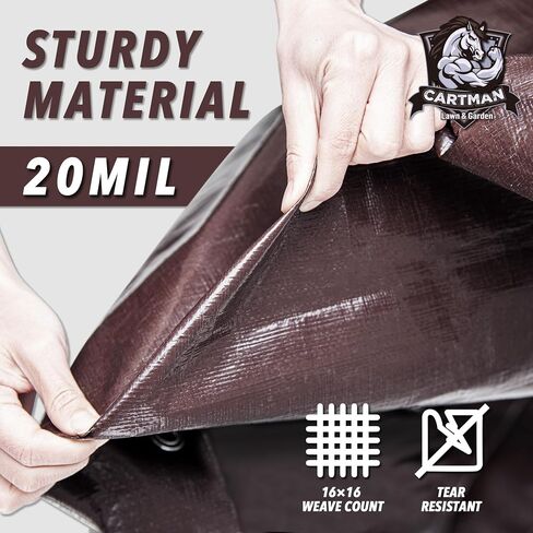 CARTMAN Finished Size 8x10 Feet Extra Thick 20 Mil Brown Ultra Heavy Duty Poly Tarp, Multipurpose Protective Cover, UV Resistant, Waterproof Poly Tarpaulin with Reinforced Edges in Saudi Arabia