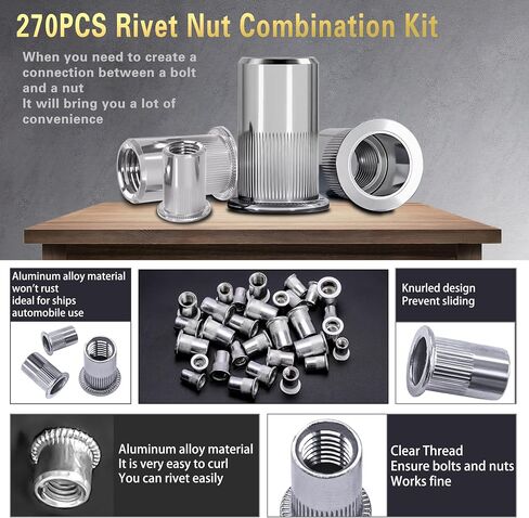 Pressure Rivet Nut Tool Kit, 430Pcs Metric Rivet Nut Combination (M8/M6/M5/M4/M3), Suitable for Furniture, Decoration, Automotive, Marine and Industrial Applications in Saudi Arabia