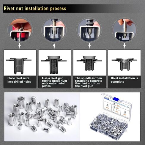 Pressure Rivet Nut Tool Kit, 430Pcs Metric Rivet Nut Combination (M8/M6/M5/M4/M3), Suitable for Furniture, Decoration, Automotive, Marine and Industrial Applications in Saudi Arabia