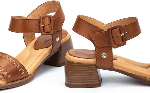 PIKOLINOS Heeled Sandals Leather Oliva for Woman in Saudi Arabia
