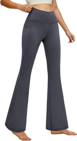Yoyoyoga flare leggings بطن السيطرة على سروال اليوغا مع جيوب عالية محيط سحب السحب بانت بوتليج قطع in Kuwait