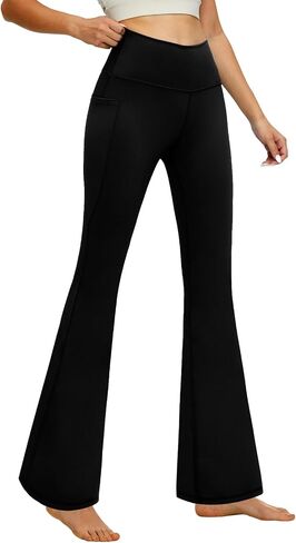 Yoyoyoga flare leggings بطن السيطرة على سروال اليوغا مع جيوب عالية محيط سحب السحب بانت بوتليج قطع in Kuwait