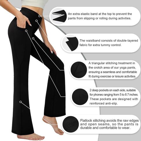Yoyoyoga flare leggings بطن السيطرة على سروال اليوغا مع جيوب عالية محيط سحب السحب بانت بوتليج قطع in Kuwait