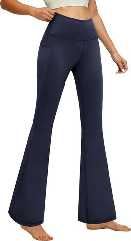 Yoyoyoga flare leggings بطن السيطرة على سروال اليوغا مع جيوب عالية محيط سحب السحب بانت بوتليج قطع in Kuwait