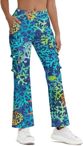 Cargo Flare Leggings for Women with 4 Pockets High Waist Cargo Leggings Workout Cargo Pants Yoga Pants Casual Pants in Kuwait