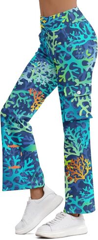 Cargo Flare Leggings for Women with 4 Pockets High Waist Cargo Leggings Workout Cargo Pants Yoga Pants Casual Pants in Kuwait