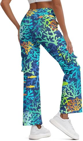 Cargo Flare Leggings for Women with 4 Pockets High Waist Cargo Leggings Workout Cargo Pants Yoga Pants Casual Pants in Kuwait