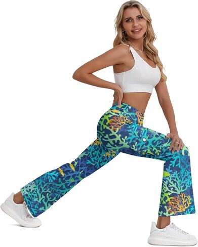 Cargo Flare Leggings for Women with 4 Pockets High Waist Cargo Leggings Workout Cargo Pants Yoga Pants Casual Pants in Kuwait