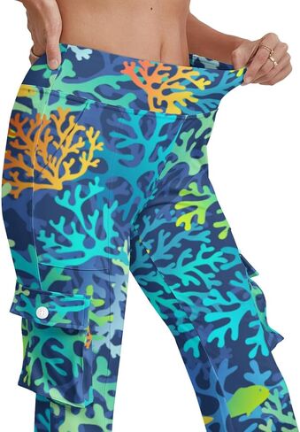 Cargo Flare Leggings for Women with 4 Pockets High Waist Cargo Leggings Workout Cargo Pants Yoga Pants Casual Pants in Kuwait