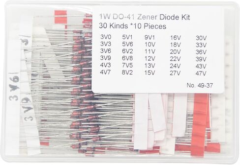 25values*10=250PCS 1N47 Series 1W DO-41 Zener Diode Assortment Kit Including (3V 3V3 3V6 3V9 4V3 4V7 5V1 5V6 6V2 6V8 7V5 8V2 9V1 10V 12V 13V 15V 16V 18V 20V 22V 24V 27V 30V 33V) in Saudi Arabia