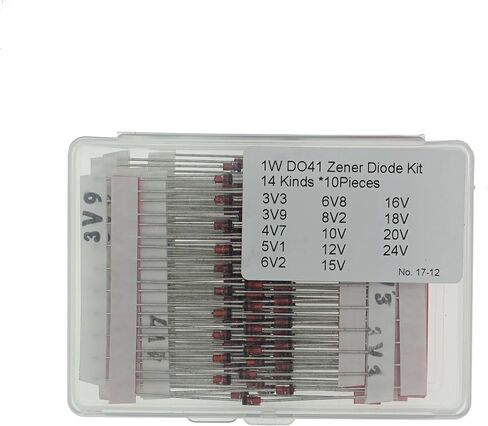 25values*10=250PCS 1N47 Series 1W DO-41 Zener Diode Assortment Kit Including (3V 3V3 3V6 3V9 4V3 4V7 5V1 5V6 6V2 6V8 7V5 8V2 9V1 10V 12V 13V 15V 16V 18V 20V 22V 24V 27V 30V 33V) in Saudi Arabia