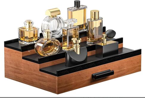 منظم كولونيا للرجال ، 3 طبقات عرض العطور مع درج ومقصورات مخفية ، حامل كولونيا خشبية أنيقة لتخزين خزانة الملابس ، هدية رائعة للرجال/الآباء ، الأسود in Kuwait