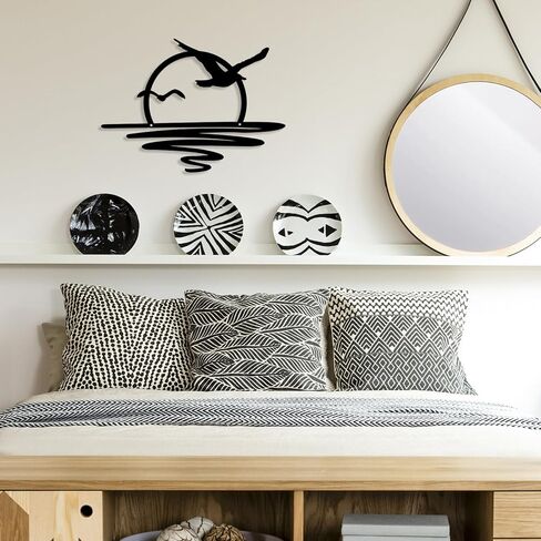 ARTINME Sunrise and Seagulls Metal Wall Art Minimalist Modern Wall Art Boho Decor Sunset Interior Art Sun Design Wall Art for Room Living Room Kitchen Bedroom, 16 x 11.4'' (Orange) in Kuwait