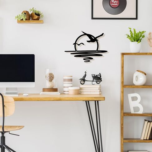 ARTINME Sunrise and Seagulls Metal Wall Art Minimalist Modern Wall Art Boho Decor Sunset Interior Art Sun Design Wall Art for Room Living Room Kitchen Bedroom, 16 x 11.4'' (Orange) in Kuwait