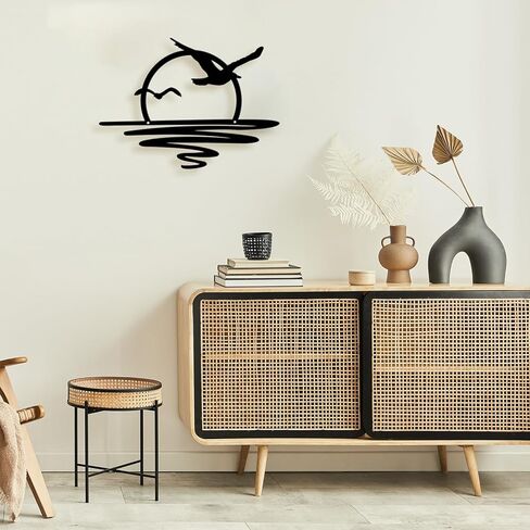 ARTINME Sunrise and Seagulls Metal Wall Art Minimalist Modern Wall Art Boho Decor Sunset Interior Art Sun Design Wall Art for Room Living Room Kitchen Bedroom, 16 x 11.4'' (Orange) in Kuwait