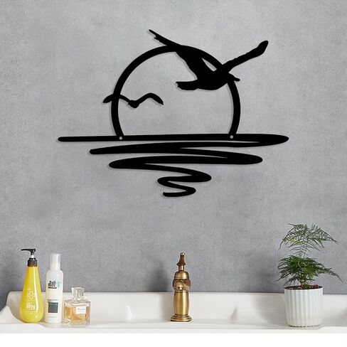 ARTINME Sunrise and Seagulls Metal Wall Art Minimalist Modern Wall Art Boho Decor Sunset Interior Art Sun Design Wall Art for Room Living Room Kitchen Bedroom, 16 x 11.4'' (Orange) in Kuwait