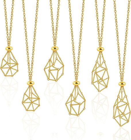 6 Pcs Adjustable Crystal Stone Holder Necklace Empty Stone Holder Necklace Pendant Chain with Stainless Steel Cage for DIY Jewelry (Silver) in Kuwait