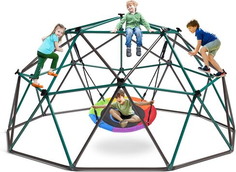 Hapfan 10ft Climbing Dome Swing Set with Saucer Swing, Jungle Gym for Kids Outdoor Backyard, Supports 800lbs, Easy Asssembly, Rust-Resistant in Saudi Arabia