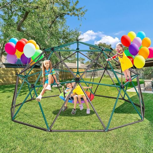 Hapfan 10ft Climbing Dome Swing Set with Saucer Swing, Jungle Gym for Kids Outdoor Backyard, Supports 800lbs, Easy Asssembly, Rust-Resistant in Saudi Arabia